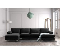 HOMMOO Modern Reversible Sectional Sofa Couch L-Shaped Sofa Couch with Removable Ottoman for Living Room Polyester Fabric 4 Seat Sectional with Large Chaise Black
