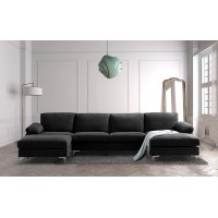 HOMMOO Modern Reversible Sectional Sofa Couch L-Shaped Sofa Couch with Removable Ottoman for Living Room Polyester Fabric 4 Seat Sectional with Large Chaise Black