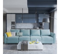 HONBAY 102'' Modular Sofa Couch Upholstered Fabric Sofa with Storage Seats 4 Piece Sofa for Living Room Aqua Blue