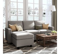 HONBAY Convertible Sectional Sofa L Shaped Couch with Linen Fabric Reversible Sectional Sofa Couch for Small Space Light Grey