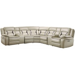 Lexicon Norlina 7-Piece Power Reclining Sectional Sofa with Cup Holder Console and USB Port 119" x 119" Beige