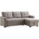 Lilola Home Lucca Light Gray Linen Reversible Sleeper Sectional Sofa with Storage Chaise