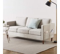 Mellow HANA Modern Linen Fabric Loveseat Sofa Couch with Armrest Pockets Sand Grey