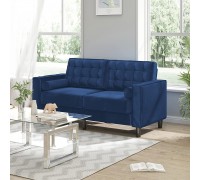 Mjkone Velvet Loveseat Couch Sofa with Tufting-Bolster Modern Loveseat Recliner Small Spaces Love Seats Furniture Suitable for Small Spaces Living Room Bedroom Easy Assembly Blue