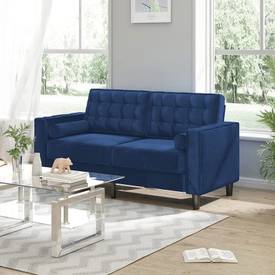 Mjkone Velvet Loveseat Couch Sofa with Tufting-Bolster Modern Loveseat Recliner Small Spaces Love Seats Furniture Suitable for Small Spaces Living Room Bedroom Easy Assembly Blue