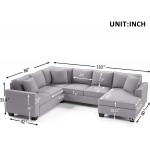 Sectional Couch Upholstered Modern English Arm Classic U-Shaped Sofa 3 Pillows Included 7-Seat Couch Modular Sectional Sofa