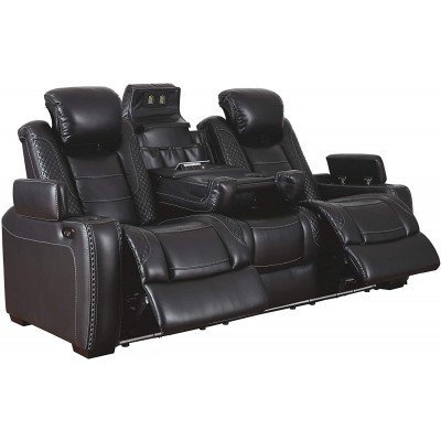 Signature Design by Ashley Party Time Faux Leather Power Reclining Sofa with LED Lighting Black