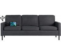 STHOUYN 76" W Fabric 3 Seater Couch with 2 USB Comfortable Sectional Couches and Sofas for Living Room Bedroom Office Small Space Easy Assembly & Comfy Cushion 76" 3-Seater Sofa Dark Grey