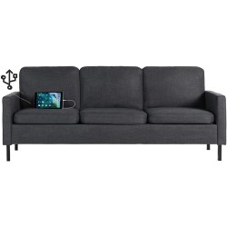 STHOUYN 76" W Fabric 3 Seater Couch with 2 USB Comfortable Sectional Couches and Sofas for Living Room Bedroom Office Small Space Easy Assembly & Comfy Cushion 76" 3-Seater Sofa Dark Grey