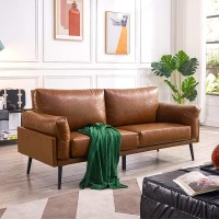 Vonanda Faux Leather Sofa Couch Mid-Century Handmade with 74 inch Living Room Couch with Eucalyptus Frame and Soft Cloud Cushion for Compact Apartment Caramel