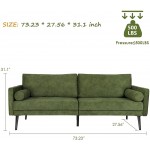 Vonanda Velvet Sofa Couch Mid Century Modern Craftsmanship 73 inch 3-Seater Sofa with Comfy Tufted Back Cushions and 2 Bolster Pillows for Compact Living Room Mustard Green