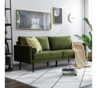 Vonanda Velvet Sofa Couch Mid Century Modern Craftsmanship 73 inch 3-Seater Sofa with Comfy Tufted Back Cushions and 2 Bolster Pillows for Compact Living Room Mustard Green
