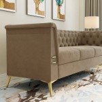 WILLIAMSPACE Chesterfield Sofa 3 Seater Khaki Couches Upholstered Tufted Velvet Sectional Sofa for Living Room Office Apartment
