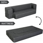 WOTU 8 Inch Folding Bed Couch Fold Out Couch Sofa Bed Memory Foam Futon Mattress Comfortable Sofa Floor Couch Lounge for Compact Living Space Bedroom Guest Queen Size Dark Grey