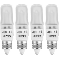 4-Pack JD E11 120V 50W Frosted Halogen JDE11 50W Bulb Warm White 50 Watt E11 Bulb Frosted JDE11 for Chandeliers Pendants Table Lamps Cabinet Lighting Mini-Candelabra Base by Bluex Bulbs