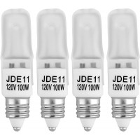 4-Pack JDE11 120V 100W Frosted Halogen JDE11 100W Bulb Warm White 100 Watt T4 E11 Bulb Frosted JD E11 T4 100W for Chandeliers Pendants Table Lamps Cabinet Lighting Mini-Candelabra Base T4 Bulb