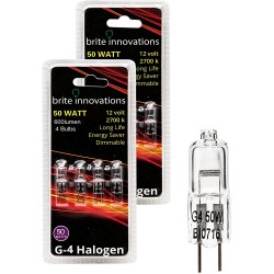 Brite Innovations G4 Halogen Bulb 50 Watt 8 Pack Dimmable Soft White 2700K -12V-Bi Pin T3 JC Type Clear Light Bulb