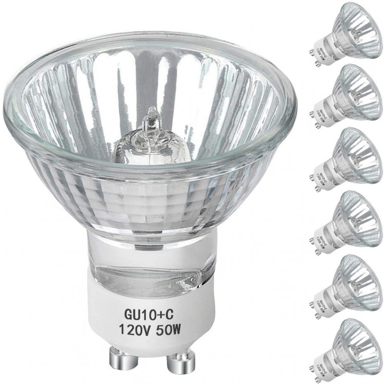 GU10 Bulb 6 Pack Halogen GU10 120V 50W Dimmable MR16 GU10 Light Bulb with Long Lasting Lifespan gu10+c 120v 50w for Track&Recessed Lighting Gu10 Base Bulb 50WMR16 FL GU10