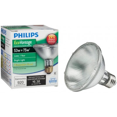 Philips PAR30S Dimmable Flood Light Bulb 920 Lumen Bright White 2860K 53W=75W E26 Medium Base 1-Pack