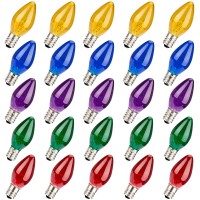 25 Pack 5W 120 Volt E12 Socket C7 Multicolor Christmas Replacement Bulbs C7 Outdoor Indoor String Light Replacement Bulbs