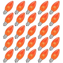 25 Pack C7 Orange Christmas Replacement Bulbs 5w Ceramic Transparent Vintage Light Bulbs Fits E12 Candelabra Base Outdoor String Lights for Holiday Christmas Tree Decor Carnival Party