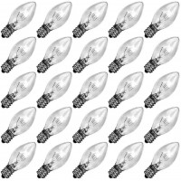 25 Pack Clear Replacement Bulbs C7 Outdoor String Light Bulbs C7 E12 Candelabra Base Night Light Bulbs 5 Watt-Clear