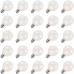25 Pack Outdoor Patio Frosted Light Bulbs G40 Globe Frosted String Lights Replacement Bulbs E12 C7 Candelabra Base UL Listed Night Incandescent Light Bulbs for Indoor Outdoor Decorative 5W
