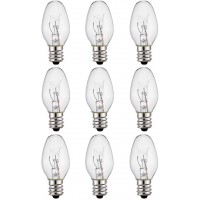 9-Pack,7 Watt Salt Lamps and Night Light Replacement Bulbs Crystal Clear Glass,C7 7 Watt 120 V 45 Lumen,E12 Candelabra Base Long Life Incandescent Bulbs