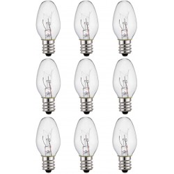 9-Pack,7 Watt Salt Lamps and Night Light Replacement Bulbs Crystal Clear Glass,C7 7 Watt 120 V 45 Lumen,E12 Candelabra Base Long Life Incandescent Bulbs