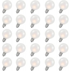 G40 Replacement Light Bulbs Frosted Wihte Globe Light Bulbs 5W Incandescent Bulbs Fits E12 C7 Candelabra Screw Base for Indoor Outdoor Decorative Pack of 25