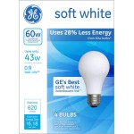 GE A19 Halogen Light Bulb General Purpose 43-Watt Dimmable Soft White Finish Medium Base 4-Pack