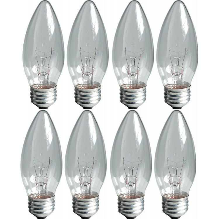 GE B13 Incandescent Chandelier Light Bulb 25-Watt Crystal Clear Finish Decorative Medium Base 8-Pack