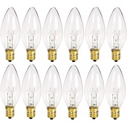 Holiday Joy Crystal Clear Torpedo Tip Candelabra Replacement Bulbs Great for Electric Window Candle Lamps 7W 120 Volts E12 12 Pack