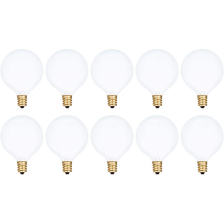 Simba Lighting Small Globe G16.5 Round Bulb 25W E12 Candelabra Base 10 Pack for Chandelier Ceiling Fan Decorative Vanity Lights Sconce Scentsy Wax Warmer Frosted Glass 120V 2700K Warm White