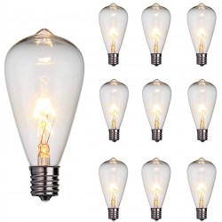 ST38 Light Bulbs 10-Pack Replacement Edison Clear Bulbs 7 Watts C7 E12 Screw Base for Indoor Outdoor Patio String Lights