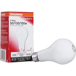 SYLVANIA Incandescent Double Life 3-Way A21 Light Bulb 50W 100W 150W 3-Contact Medium Base 500 1350 1850 Lumens 2850K Soft White 1 Pack 18044