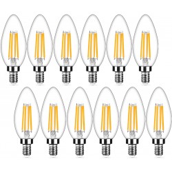 12-Pack Dimmable E12 LED Candelabra Bulbs 40Watt Equivalent 2700K Warm White 450Lumens 4W B11 Vintage Chandelier Light Bulbs LED Filament Clear Glass Candle Lamp for Ceiling Fan Home Decor