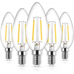 Ascher E12 LED Classic Candelabra Clear Light Bulb 4W Equivalent 40W Warm White 2700K Filament Clear Glass Non-Dimmable Pack of 5