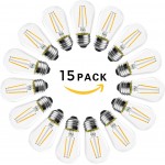 Banord 15 Pack Dimmable 2W S14 Replacement LED Bulbs 2700K Warm White Waterproof Outdoor String Lights Vintage LED Filament Bulb Shatterproof E26 Screw Base Edison LED Light Bulbs