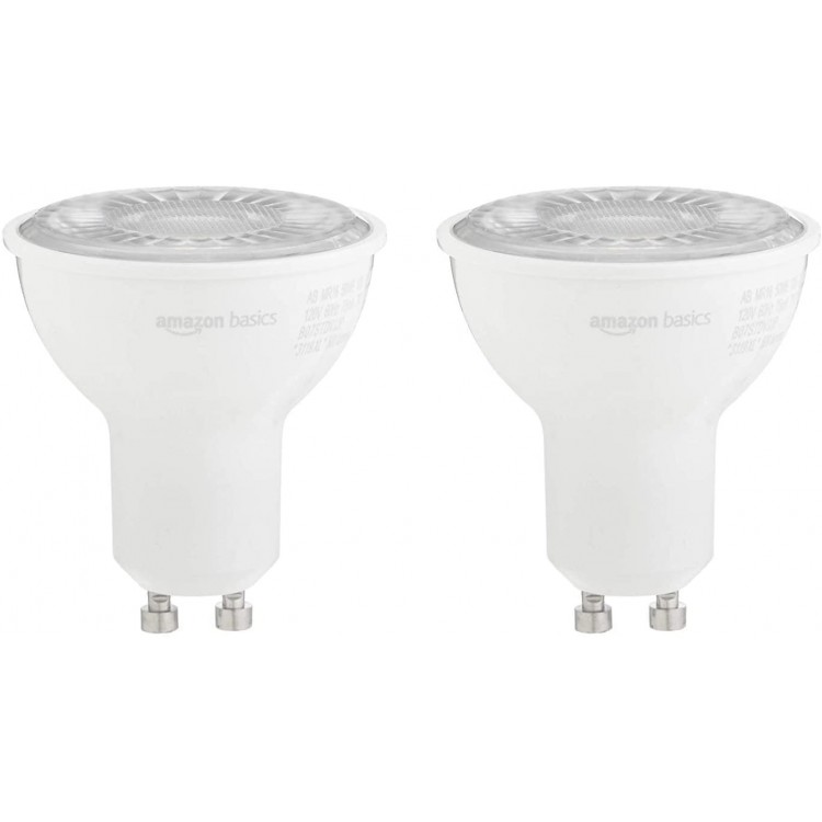 Basics 50W Equivalent 3000K White Dimmable 10,000 Hour Lifetime MR16 GU10 Base LED Light Bulb | 2-Pack