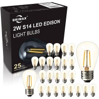 BRIMAX 25PACK 2W S14 LED Outdoor Edison Light Bulbs for String Light Replacement E26 Medium Screw Base Non-Dimmable 2700K 2Watt to Replace 11w 20w 25w Incandescent Bulb Weatherproof