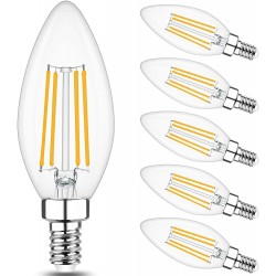 Dimmable Candelabra LED Bulb 2700K Warm White,E12 Base Ceiling Fan Light Bulb 60W Equivalent,Cotanic Type B Light Bulb with Candle Shape,C35 Filament Chandelier Light Bulb Clear Glass,600LM,6 Pack