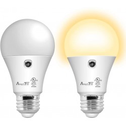 Dusk to Dawn Light Bulb- 2 Pack AmeriTop A19 LED Sensor Light Bulbs; UL Listed Automatic On Off 800 Lumen 10W60 Watt Equivalent E26 Base Indoor Outdoor Lighting Bulb 3000K Warm White