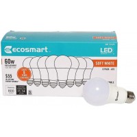 EcoSmart 9.5 Watt 60W Equivalent Soft White A19 Non-Dimmable LED Light Bulb 1 Box 8 Bulbs Total