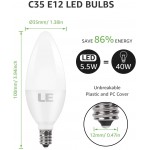 LE E12 LED Candelabra Light Bulbs 40W Equivalent Ceiling Fan Bulb Chandelier Bulbs Daylight White 5000K Non-dimmable Candle Lights 5.5W 470 Lumens Pack of 6