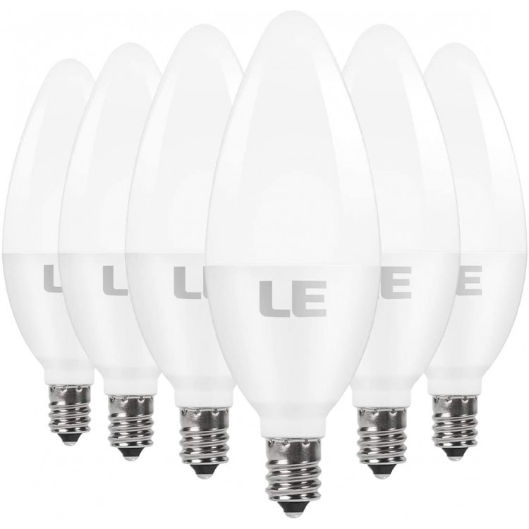 LE E12 LED Candelabra Light Bulbs 40W Equivalent Ceiling Fan Bulb Chandelier Bulbs Soft Warm White 2700K Non-dimmable Candle Lights 5.5W 470 Lumens Pack of 6