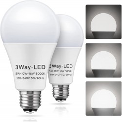 LED Light Bulbs 3 Way LED Light Bulbs 50 100 150W Equivalent Briignite 3 Way Light Bulbs Three Way A21 Light Bulbs E26 Medium Base Daylight White 5000K 600lm-1250lm-1850lm 2Pack