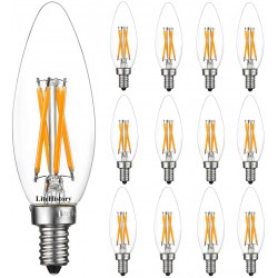LiteHistory E12 led Bulb Dimmable 6W Equal 60 Watt LED Light Bulbs 2700K AC120V Edison Bulb B10 B11 Candelabra Bulbs for Chandelier Light Bulbs and Ceiling Fan Light Bulbs 600LM e12 Bulb 12Pack