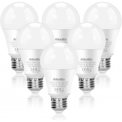 MikeWin Outdoor Dusk to Dawn Light Bulbs 12W100W Equivalent 6 Pack E26 5000K Built-in Photocell Detector Auto On Off Smart Sensor LED Lighting Bulb for Porch Hallway Garage Boundary
