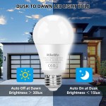 MikeWin Outdoor Dusk to Dawn Light Bulbs 2 Pack 12W100W Equivalent E26 5000K Built-in Photocell Detector Auto On Off Smart Sensor LED Lighting Bulb for Porch Hallway Garage Boundary
